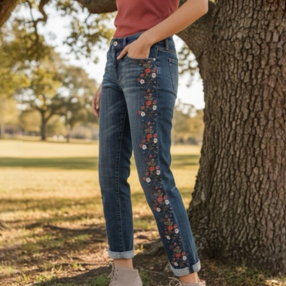 Pilcro Hyphen Mid Rise Embroidered Jeans By Anthropologie - Picture 4 of 16